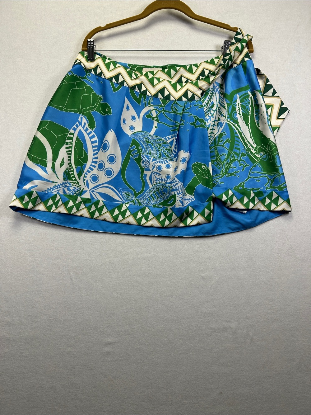 Ciebon Blue & Green Tropical Print Wrap Skirt